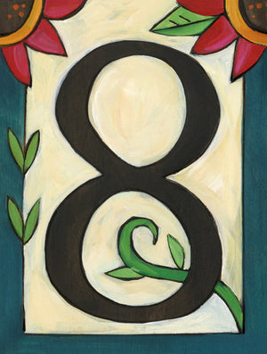 Sincerely, Sticks "8" House Number Plaque option 3 with flowers