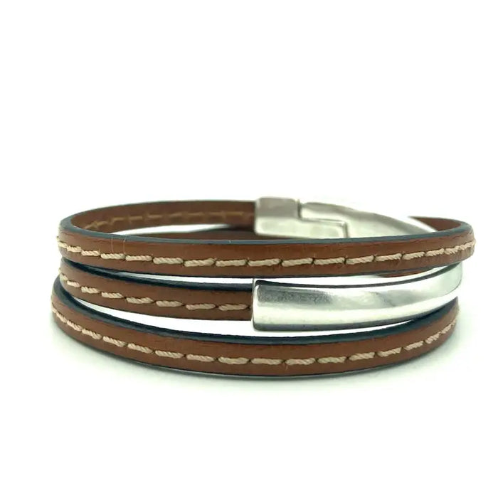 Leather Triple Wrap Bracelet - Silver (Assorted)