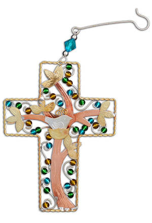 Tree of Life Cross Ornament – Beautifully and intricately beaded cross ornament with a tree of life design inside