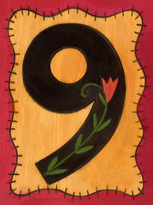 Sincerely, Sticks "9" House Number Plaque option 1 with floral vine