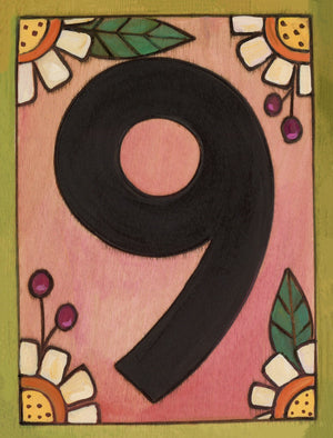 Sincerely, Sticks "9" House Number Plaque option 2 with flowers