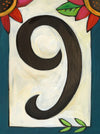 Sincerely, Sticks "9" House Number Plaque option 3 with flowers