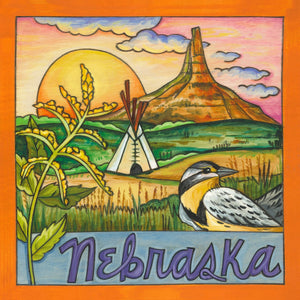 Nebraska nature scene with a beautiful Meadowlark painted alongside it