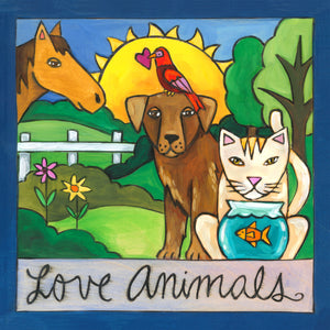 A plaque that depicts the great love that animals show us.