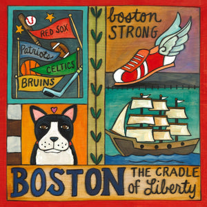 "Beantown, USA!" Plaque – Bostonian icon crazy quilt design front view