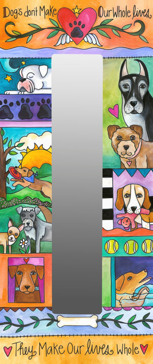"A Dog's World" Mirror – Dogs "make our lives whole" themed mirror design in a crazy quilt layout front view