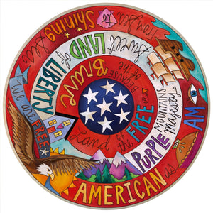 "Americanarama" Lazy Susan – Americana themed lazy susan paying homage to the American flag with patriotic sayings and symbols