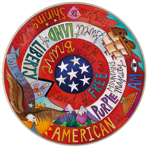 "Americanarama" Lazy Susan – Americana themed lazy susan paying homage to the American flag with patriotic sayings and symbols