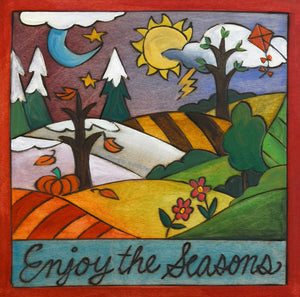 "As Time Goes By" Plaque – "Enjoy the Seasons" colorful, artisan printed plaque front view