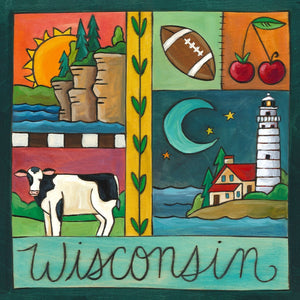 "Badger State" Plaque – Midwestern crazy quilt motif all about Wisconsin front view