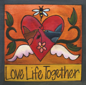 "Beak 2 Beak" Plaque – Two love birds are in an iconic Sticks heart with wings front view