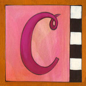 Sincerely, Sticks "C" Alphabet Letter Plaque option 2 in pink with black and white check