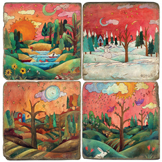 Four Seasons Marble Coaster Set