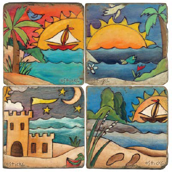 Tropical and Coastal beachy vibes coaster design set