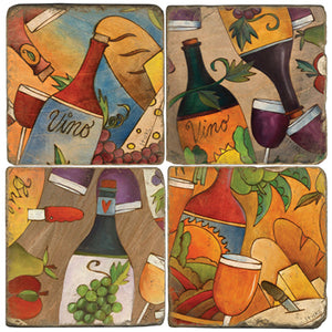 Various wine and food pairings coaster set design