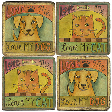 Love My Dog & Cat Marble Coaster Set