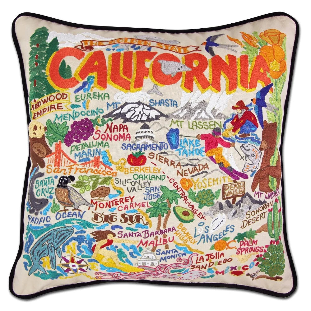 California Hand-Embroidered Pillow