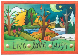 "Cardinal's View" Key Ring Plaque – Joyful "live love laugh" four seasons key ring plaque design