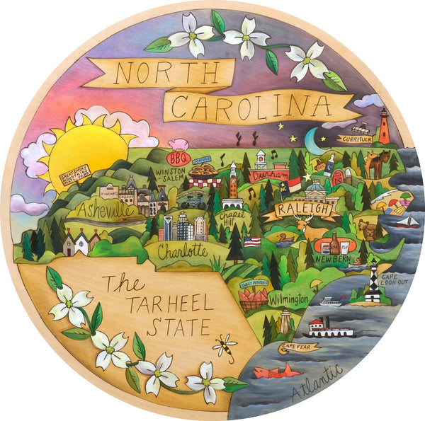 "Carolina in My Mind" Lazy Susan – "The Tar Heel State" lazy susan with North Carolina motif lazy susan front view