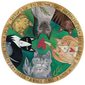 "Cat Scratch Fever" Lazy Susan – "A house is not a home without a cat" themed lazy susan with friendly felines all around on a green background