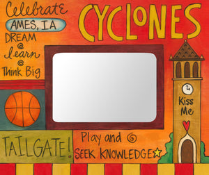 "Celebrate Cy" Picture Frame – "Cyclone" frame with Campanile and basketball motif front view
