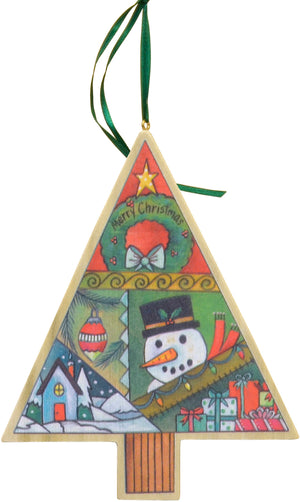 Tree Holiday Ornament Set – A set of all three printed tree holiday ornaments main view, single crazy quilt design