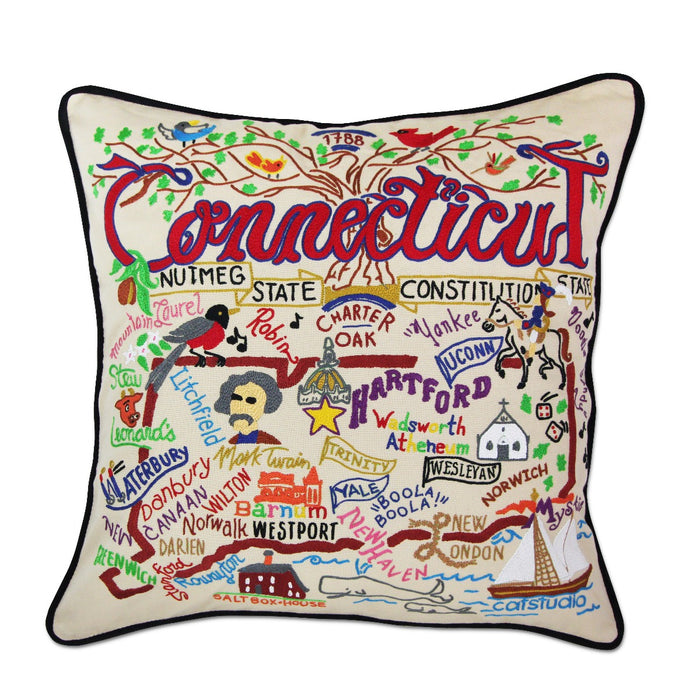 Connecticut Hand-Embroidered Pillow