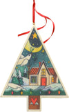 "Christmas Cottage" Ornament – ﻿A Christmas home is nestled into this printed winter landscape motif front view