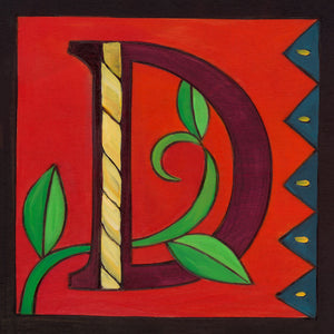Sincerely, Sticks "D" Alphabet Letter Plaque option 1 with vine and zig zags
