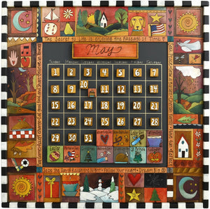 Large Perpetual Calendar –  Vibrant and eclectic folk art calendar with colorful block icons and landscapes
