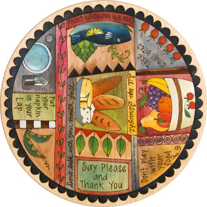 20" Lazy Susan –  Table manners theme laid out in a crazy quilt format