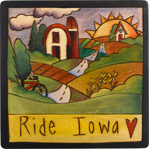7"x7" Plaque –  "Ride Iowa" midwest biking motif