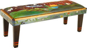 Sticks handmade 4' bench with leather and four seasons landscape