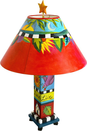 Box Table Lamp –  Vibrant and colorful lamp with foliage motifs and black and white checks