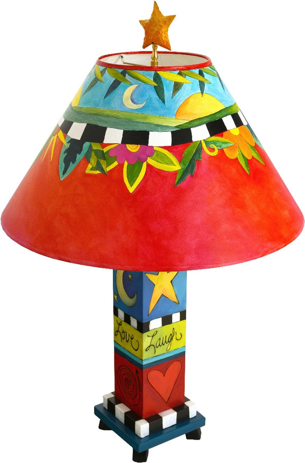 Box Table Lamp –  Vibrant and colorful lamp with foliage motifs and black and white checks