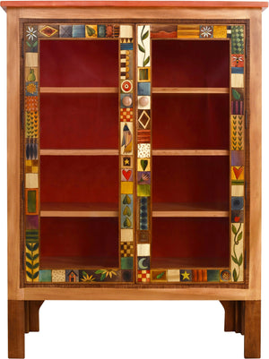 Bookcase with Glass Doors –  Bookcase cabinet with interior shelves and elegant block icons and landscapes