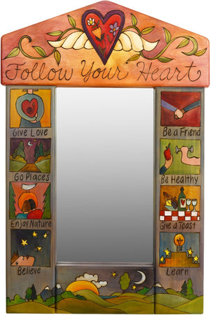 Small Mirror –  "Follow your Heart" mirror with heart with wings and vines motif