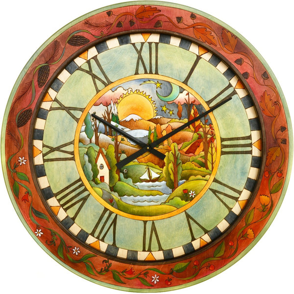 Sticks handmade 36"D wall clock with four seasons landscape