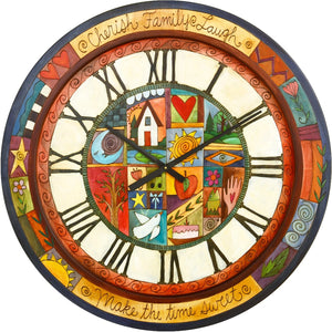 Sticks handmade 36"D wall clock with colorful life icons