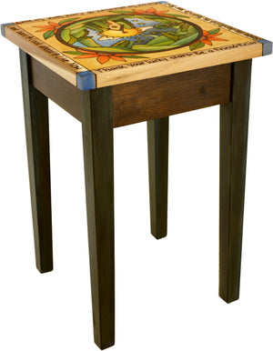 Small Square End Table –  Elegant end table with rolling landscape in the round and floral motifs