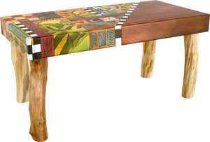 Sticks handmade 3' bench with colorful life icons