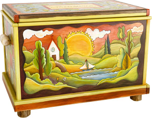 Chest –  "Treasures" chest with sun and moon on the horizon motif