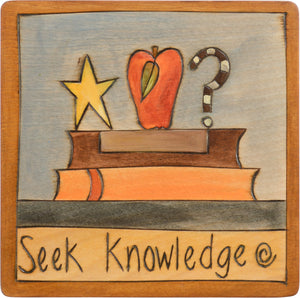 7"x7" Plaque –  "Seek knowledge" books and learning motif plaque