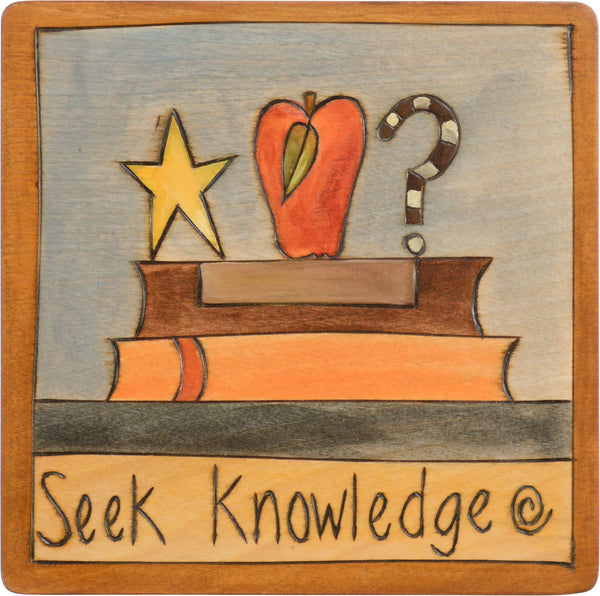 7"x7" Plaque –  "Seek knowledge" books and learning motif plaque