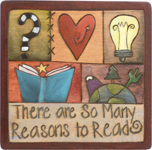 7"x7" Plaque –  "There are so many reasons to read" crazy quilt design