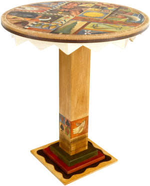 Sticks handmade dining table with colorful folk art imagery and western theme