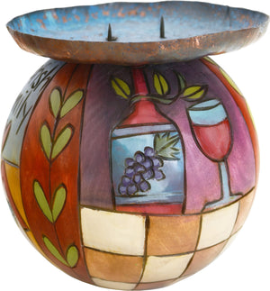 Ball Candle Holder –  Hand painted handle holder featuring colorful block icons