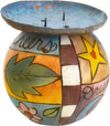 Ball Candle Holder –  Hand painted handle holder featuring colorful block icons