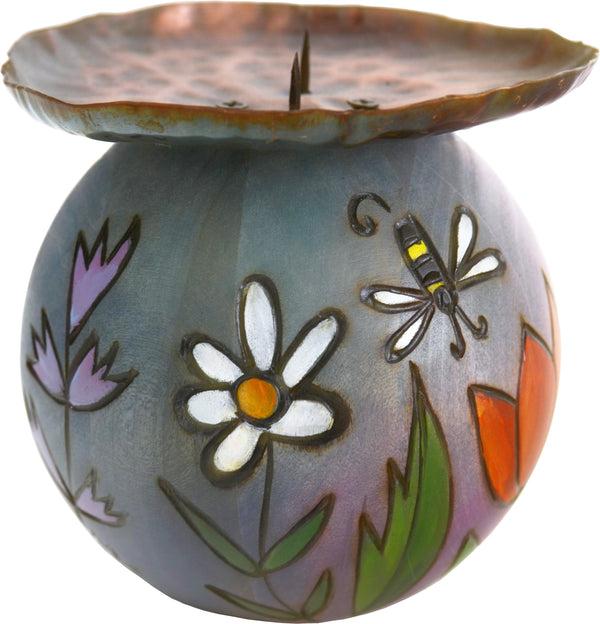 Ball Candle Holder –  Hand painted candle holder with floral motifs