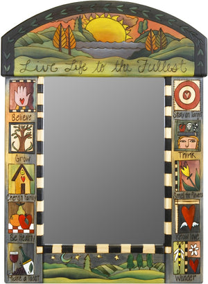 Medium Mirror –  "Live Life to the Fullest" mirror with sunset on the lake motif